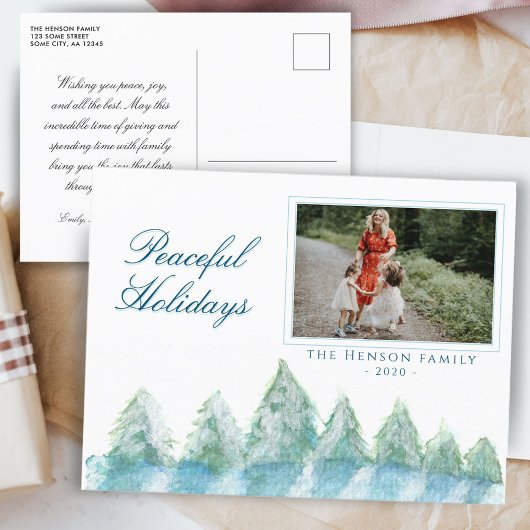 Peaceful Winter Forest Waterverf: Kerstmis Feestdagenkaart