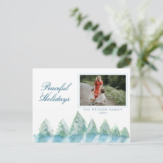 Peaceful Winter Forest Waterverf: Kerstmis Feestdagenkaart (Staand voorkant)