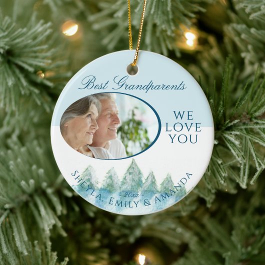 Peaceful Winter Forest Waterverf: Kerstmis Keramisch Ornament (Boom)