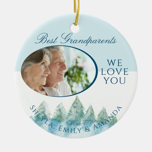 Peaceful Winter Forest Waterverf: Kerstmis Keramisch Ornament (Voorkant)