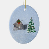 Peaceful Winter Kerstmis Cabin Keramisch Ornament (Rechts)