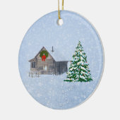 Peaceful Winter Kerstmis Cabin Keramisch Ornament (Links)