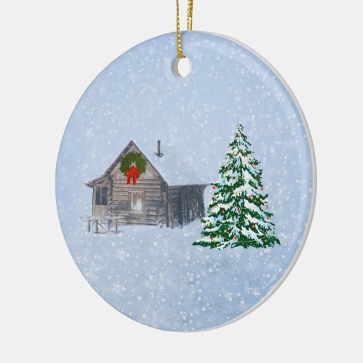 Peaceful Winter Kerstmis Cabin Keramisch Ornament (Links)
