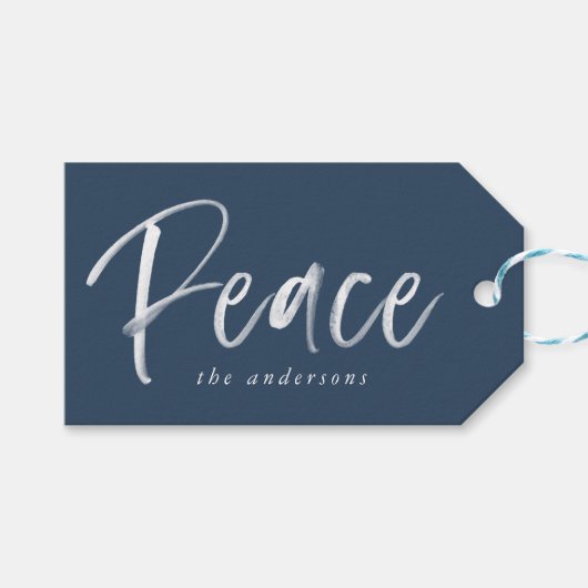 Peaceful Winter | Navy Holiday Cadeaulabel (Voorkant (Horizontaal))