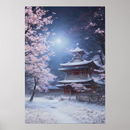 Peaceful Winter Night at the Temple Poster