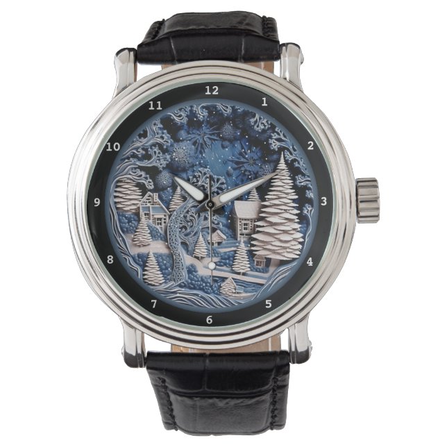 Peaceful Winter Village Under Moonlight Horloge (Voorkant)