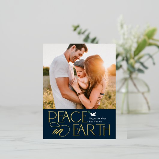 Peaceful Wish Folie Photo Holiday Briefkaart (Staand Voorkant)