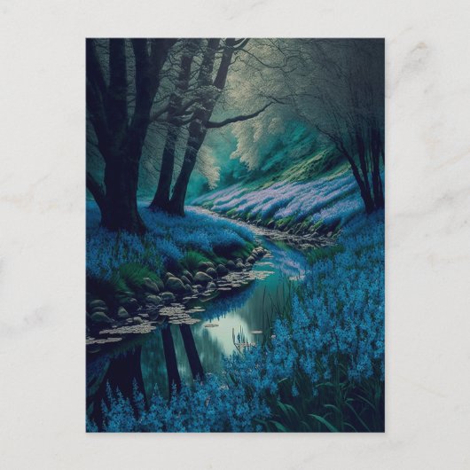Peaceful Woodland River met wilde Bluebells Briefkaart (Voorkant)