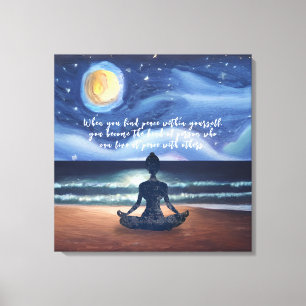 Peaceful Yoga Meditation Moonlight Sky Quote Canvas Afdruk