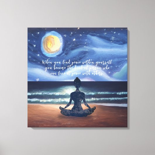Peaceful Yoga Meditation Moonlight Sky Quote Canvas Afdruk (Voorkant)