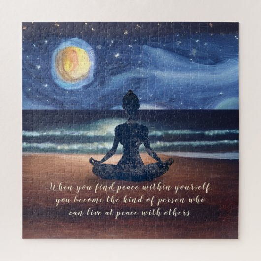 Peaceful Yoga Meditation Moonlight Sky Quote Legpuzzel (Verticaal)