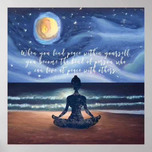 Peaceful Yoga Meditation Moonlight Sky Quote Poster (Voorkant)