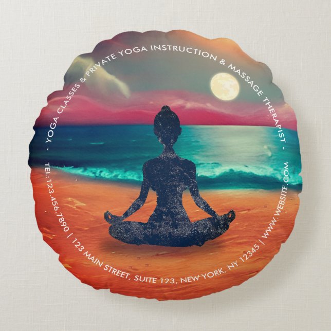 Peaceful Yoga Meditation Moonlight Sky Rond Kussen (Voorkant)