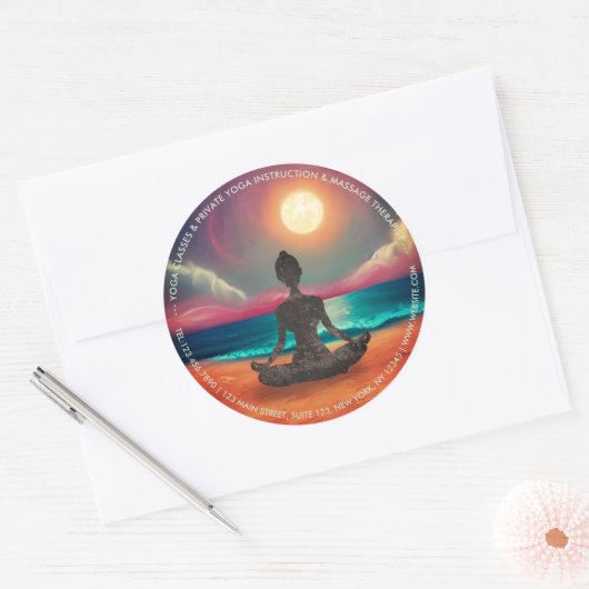 Peaceful Yoga Meditation Moonlight Sky Zee Adres Ronde Sticker (Envelop)