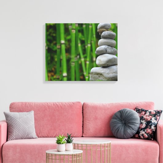 Peaceful Zen Rock Stack and Bamboo Canvas Print (Insitu (Woonkamer))