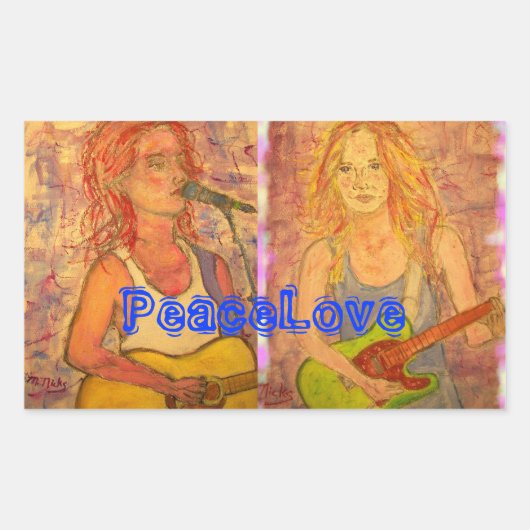 PeaceLove Guitar Girls Rechthoekige Sticker (Voorkant)
