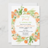 Peach 1e verjaardag meisjesuitnodigingen, perziken kaart (Voorkant)