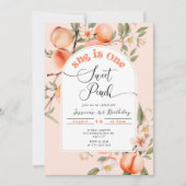 Peach 1e verjaardag uitnodigen. Eén zoete perzik Kaart (Voorkant)