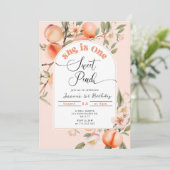 Peach 1e verjaardag uitnodigen. Eén zoete perzik Kaart (Staand voorkant)