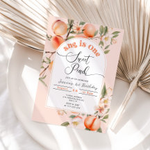 Peach 1e verjaardag uitnodigen. Eén zoete perzik