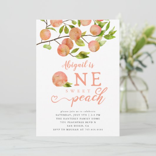 Peach 1st Birthday Party Kaart (Staand voorkant)