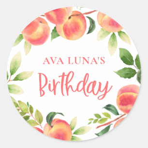 Peach 1st Birthday Party Ronde Sticker