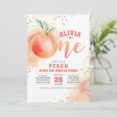 Peach 1st Birthday-uitnodigingen Kaart (Staand voorkant)