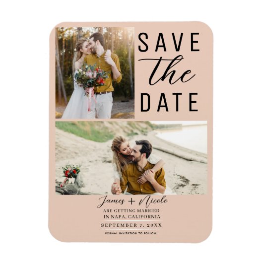 Peach 2 foto's Save the Date Wedding Magneet (Verticaal)