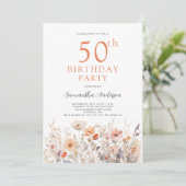Peach 50th Birthday Floral Kaart (Staand voorkant)