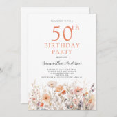 Peach 50th Birthday Floral Kaart (Voorkant / Achterkant)