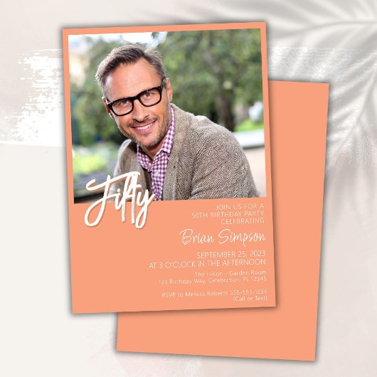 Peach 50th Birthday Foto Kaart