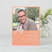 Peach 50th Birthday Foto Kaart (Staand voorkant)