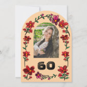 Peach 60th Birthday Party Whimsical Doodle Flowers Kaart (Achterkant)
