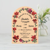 Peach 60th Birthday Party Whimsical Doodle Flowers Kaart (Staand voorkant)