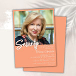 Peach 70th Birthday Fotouitnodiging Kaart<br><div class="desc">Foto moderne minimalistische perzik en wit 70e verjaardagsfeest uitnodiging voor een leuk verjaardagsfeestje. Leeftijd kan veranderen. Deze uitnodiging is een eenvoudige en elegante,  volwassen mijlpaal verjaardagsuitnodiging voor mannen en vrouwen. De perzik- en witte achtergrondkleur kan worden gewijzigd in elke kleur van uw keuze met behulp van het ontwerpgereedschap.</div>