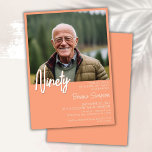 Peach 90th Birthday Fotouitnodiging Kaart<br><div class="desc">Foto moderne minimalistische perzik en witte 90ste verjaardagsfeestje uitnodiging voor een leuk verjaardagsfeestje. Leeftijd kan veranderen. Deze uitnodiging is een eenvoudige en elegante,  volwassen mijlpaal verjaardagsuitnodiging voor mannen en vrouwen. De perzik- en witte achtergrondkleur kan worden gewijzigd in elke kleur van uw keuze met behulp van het ontwerpgereedschap.</div>