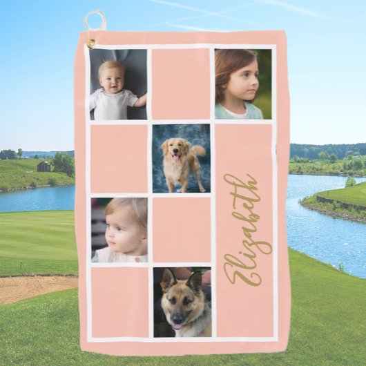 Peach aangepaste Sjabloon familie foto's Golfhanddoek