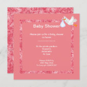 Peach Abriot Marble Silver baby shower stork Kaart (Voorkant / Achterkant)