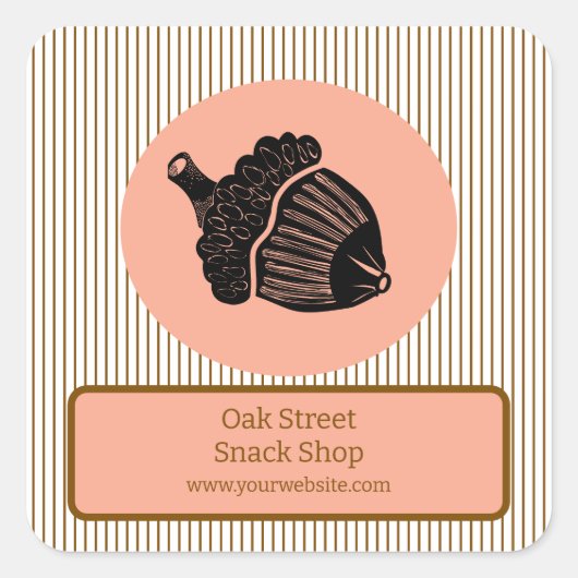 Peach Acorn op Brown Stripes Business Label (Voorkant)
