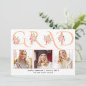 Peach AFSTUDEERDER typografie roze rozen foto afst Aankondiging (Staand voorkant)