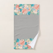 Peach and Aqua Waterverf Floral Pattern Bad Handdoek (Handdoek)