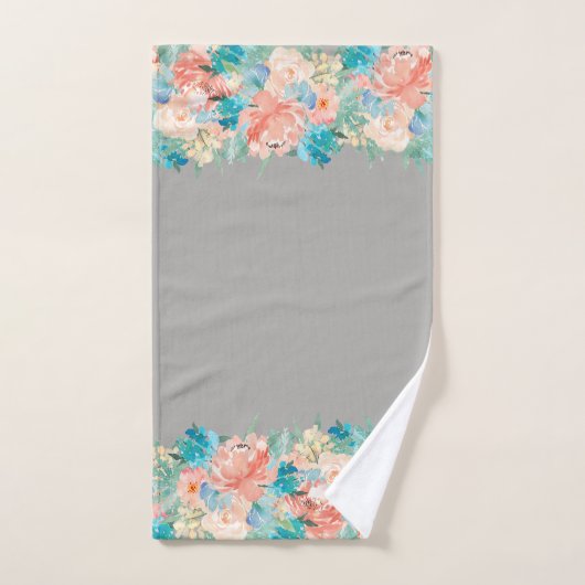 Peach and Aqua Waterverf Floral Pattern Bad Handdoek (Handdoek)