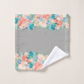 Peach and Aqua Waterverf Floral Pattern Bad Handdoek (Wasdoekje)