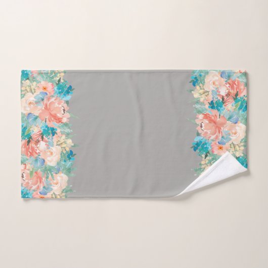 Peach and Aqua Waterverf Floral Pattern Bad Handdoek (Handdoek)