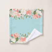 Peach and Aqua Waterverf Floral Pattern Bad Handdoek (Wasdoekje)