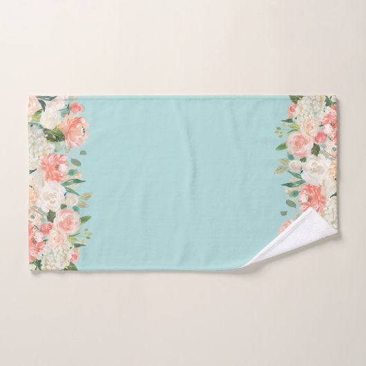 Peach and Aqua Waterverf Floral Pattern Bad Handdoek (Handdoek)