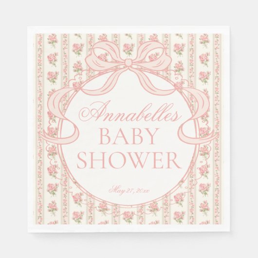 Peach and Beige Fancy Floral Baby Shower Dessert Servet (Voorkant)