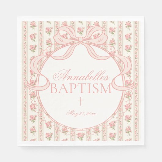 Peach and Beige Fancy Floral Baptism Table Decor Servet (Voorkant)