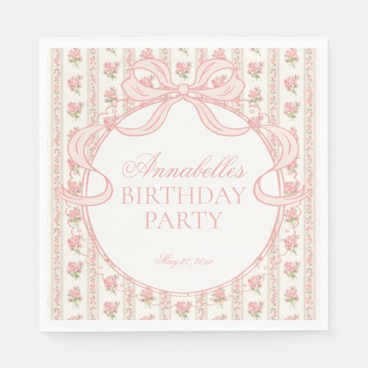 Peach and Beige Fancy Floral Birthday Dessert Servet (Voorkant)