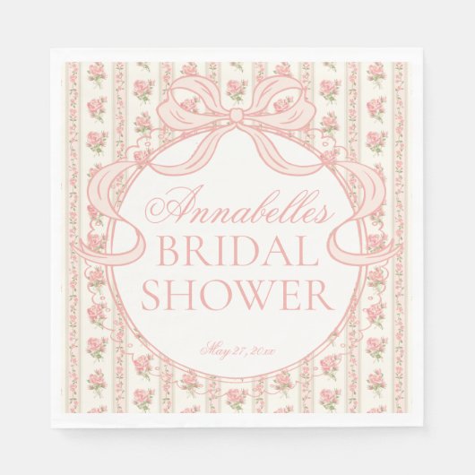 Peach and Beige Fancy Floral Bridal Shower Dessert Servet (Voorkant)